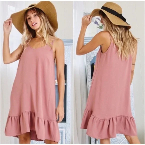 1 LEFT! USA MADE Mauve V Neck Cute Women’s Lightweight Summer Flowy Dress - Picture 3 of 4